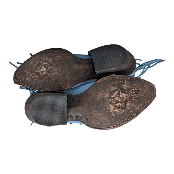 Eight Second Angel Blue Teal Suede Fringe Heeled Western Boots Women's Size 6.5 - Picture 10 of 10